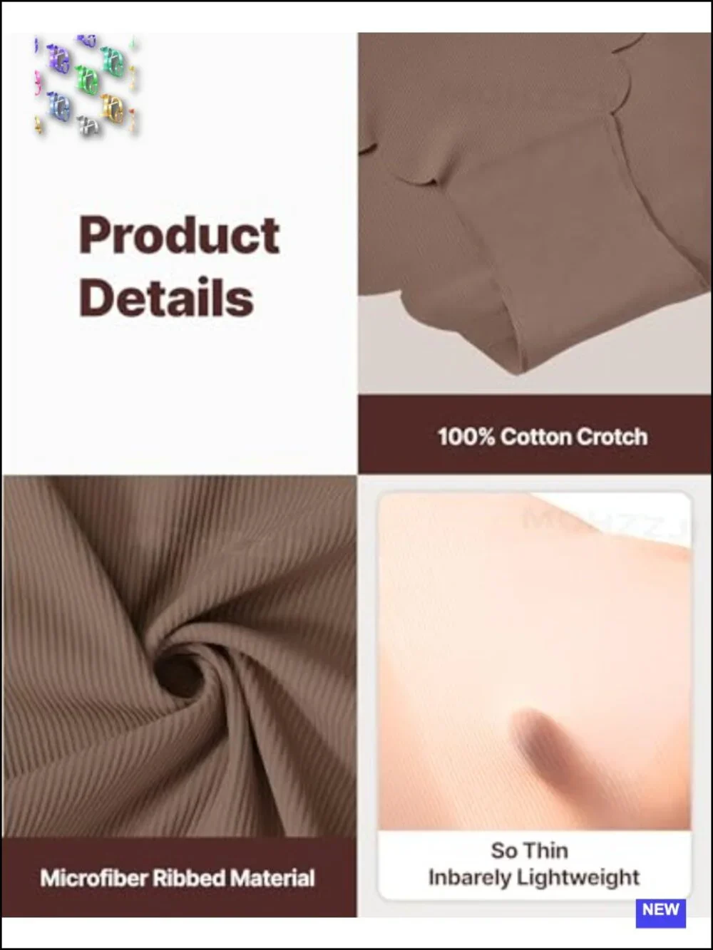 Seamless High Waisted Cheeky Bikini Panties, No Show Ribbed, Breathable Cotton